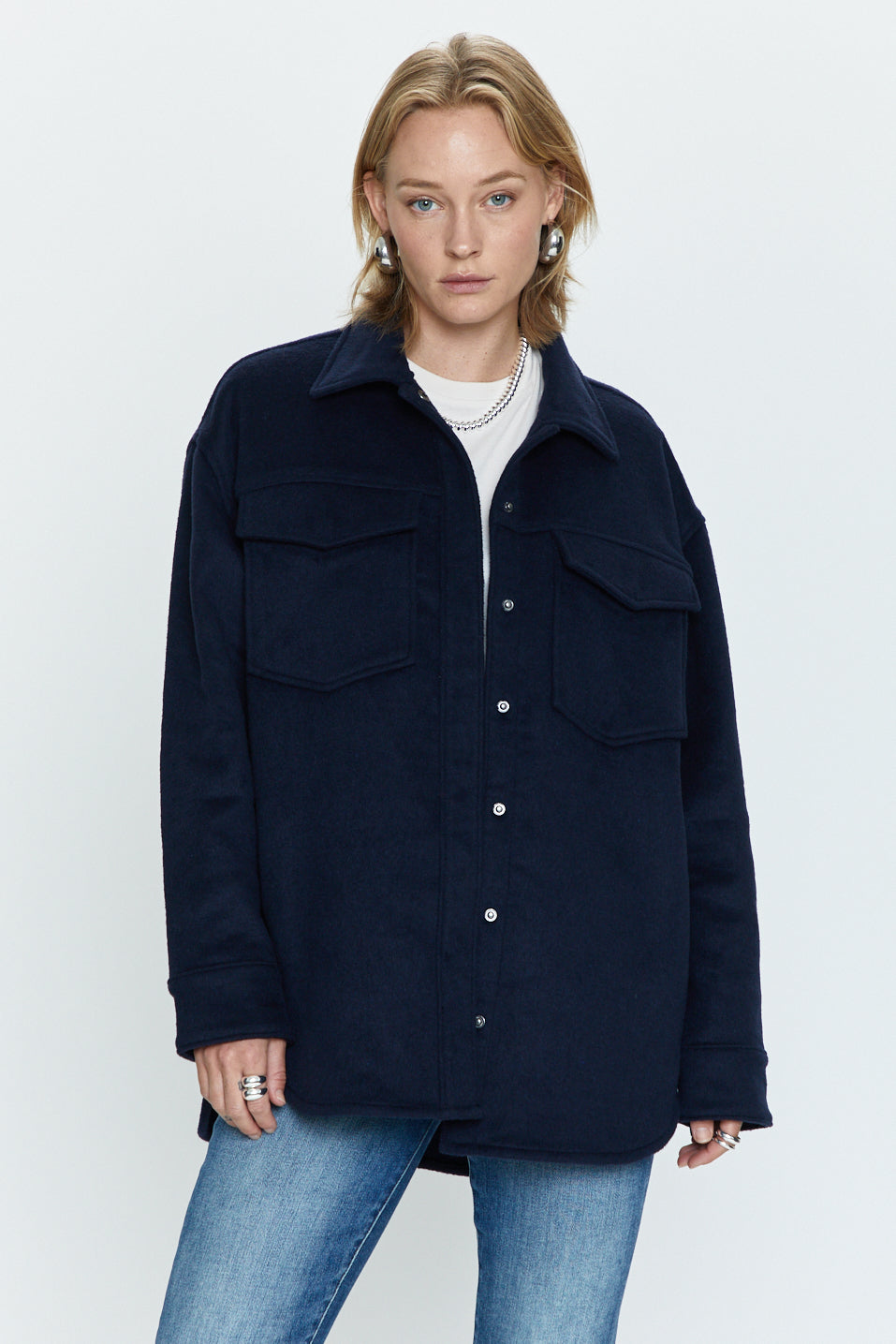 Mandy Oversized Shirt Jacket - Navy Sky
            
              Sale